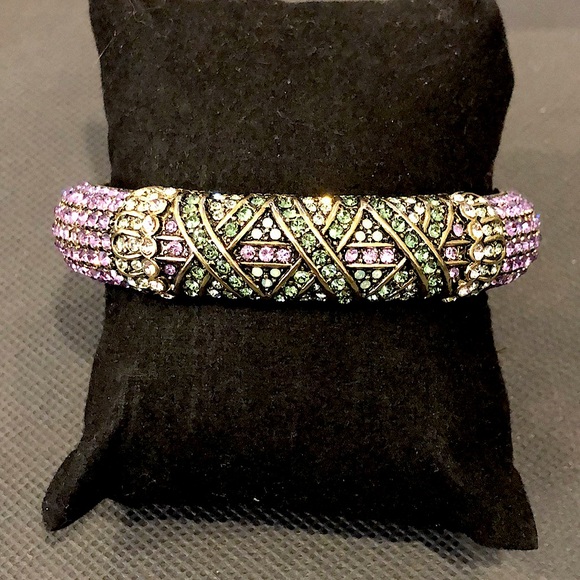 HEIDI DAUS Purple Green Criss Cross Design Swarovski Crystal Spring Hinge Bangle - Picture 3 of 17